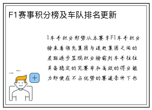 F1赛事积分榜及车队排名更新